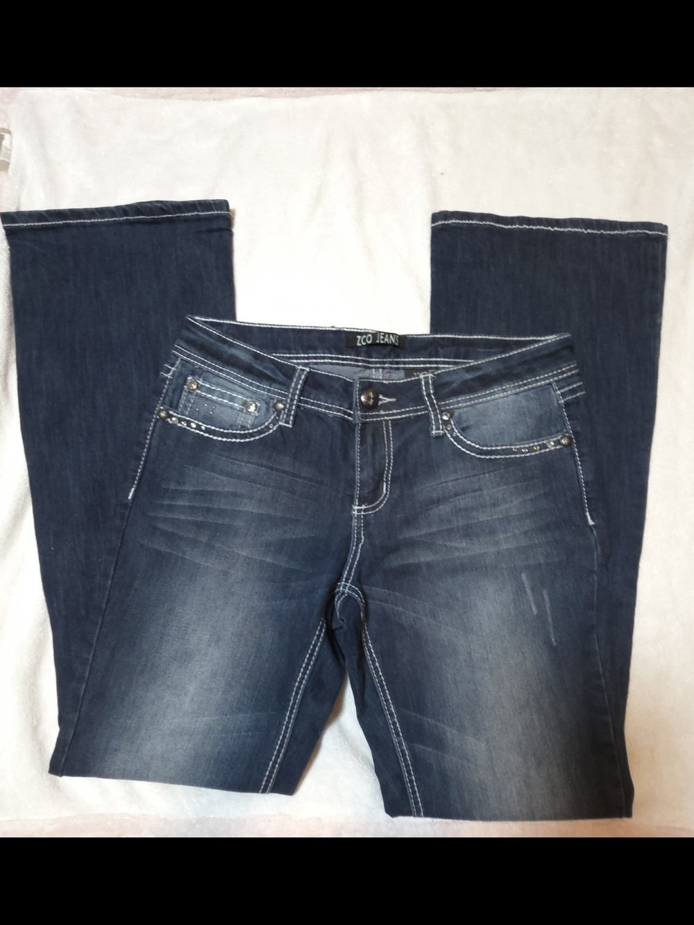 Zco Jeans Dark Wash Jeans Boot Cut Junior Sz 11 Embellished